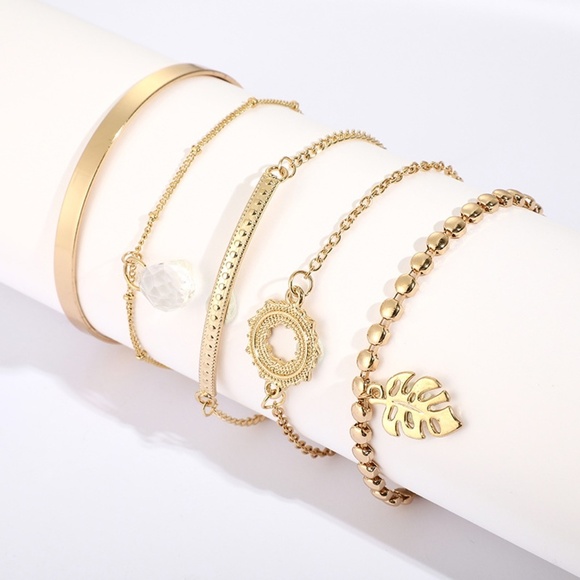 **ANNIE* 5-Pc Gold Leaf x Gem Fashion Bracelet Set - Picture 6 of 11